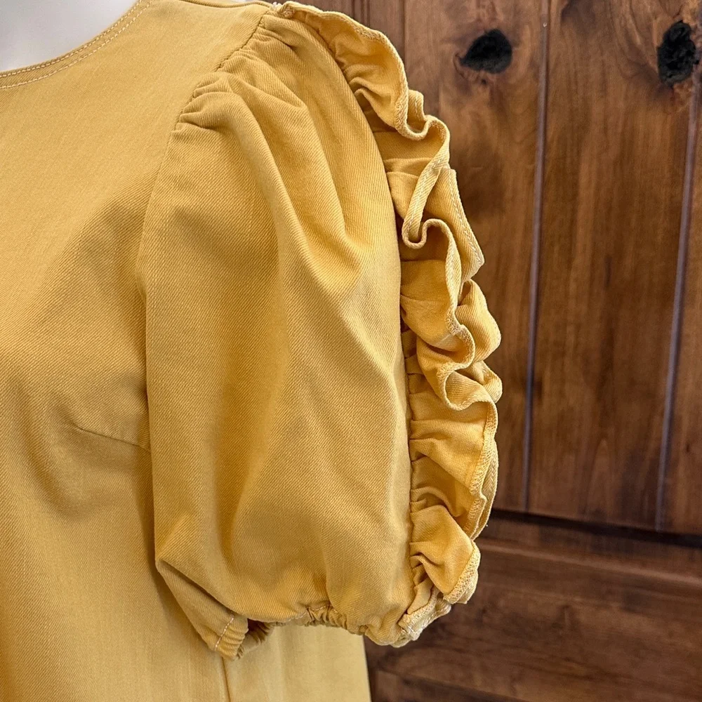 Ulla Johnson Mustard Puff-Sleeve Crewneck Top Size 6